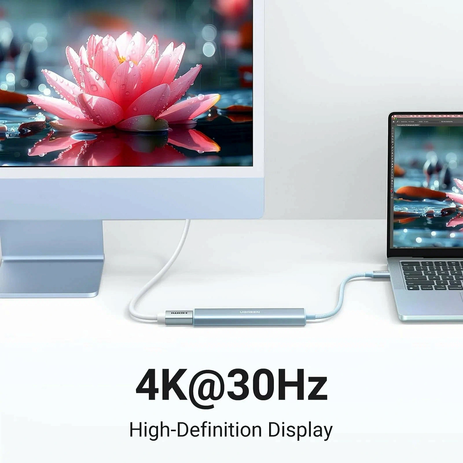 35581 Разветвитель портов Ugreen CM478 USB-C 3*USB 3.0 HDMI 4K@30Hz+PD Power Цвет: синий